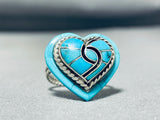 Adorable Vintage Native American Zuni Turquoise Sterling Silver Heart Ring-Nativo Arts