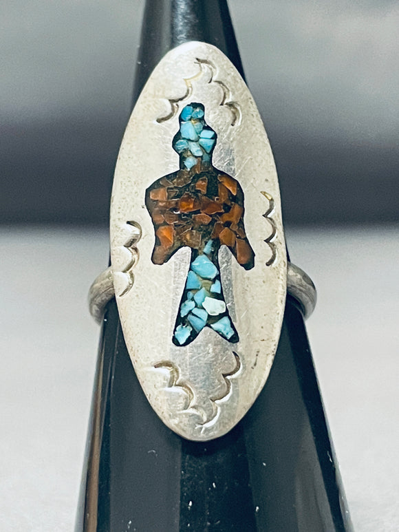 Singer Family Vintage Native American Navajo Turquoise Coral Sterling Silver Ring Old-Nativo Arts