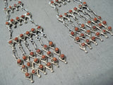 Exceptional Vintage Native American Zuni Coral Sterling Silver Chandelier Earrings-Nativo Arts
