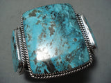 One Of The Biggest Craziest Native American Navajo Squared Turquoise Sterling Silver Bracelet-Nativo Arts