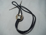 Signed Vintage Zuni Native American Blue Gem Turquoise Sterling Silver Bolo-Nativo Arts