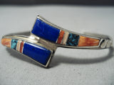 Focused Detail! Vintage Native American Navajo Turquoise Lapis Sterling Silver Inlay Bracelet-Nativo Arts