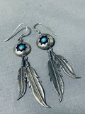 Fantastic Vintage Native American Navajo Turquoise Sterling Silver Earrings Signed-Nativo Arts