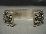 Long Unique Swirling Vintage Native American Navajo Hand Hammered Sterling Silver Bracelet Old-Nativo Arts