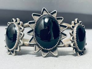 One Of The Most Unique Vintage Native American Navajo Jet Star Sterling Silver Bracelet-Nativo Arts