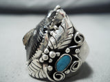 Native American One Of The Best Ever Hand Carved Bear Turquoise Sterling Silver Ring-Nativo Arts