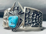 Heavy 149 Gram Vintage Native American Navajo Spider Turquoise Sterling Silver Bracelet-Nativo Arts
