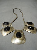 Amazing Vintage Native American Navajo Tubule Bead Sterling Silver Onyx Necklace Old-Nativo Arts