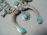 Beautiful Vintage Native American Navajo Turquoise Sterling Silver Squash Blossom Necklace-Nativo Arts