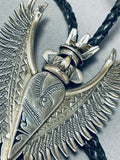 One Of The Finest Vintage Native American Navajo Turquoise Sterling Silver Bolo Tie-Nativo Arts