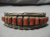 Important Vintage Native American Navajo Stepping Coral Stone Sterling Silver Bracelet Old-Nativo Arts