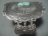 Amazing Native American Navajo 8 Turquoise Sterling Silver Huge Bracelet-Nativo Arts