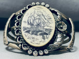 Intricately Hand Carved Vintage Native American Navajo Sterling Silver Bracelet Cuff-Nativo Arts