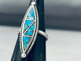 Stunning Vintage Native American Navajo Turquoise Chip Inlay Sterling Silver Ring-Nativo Arts