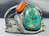 Museum Quality Vintage Native American Navajo Royston Turquoise Sterling Silver Coral Bracelet-Nativo Arts