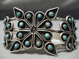 Stars Of Turquoise Vintage Navajo Sterling Silver Native American Bracelet Old-Nativo Arts