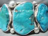 Magnificent Vintage Native American Navajo Kingman Turquoise Sterling Silver Bracelet Old-Nativo Arts