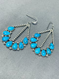 Dazzling Vintage Native American Navajo Old Kingman Turquoise Sterling Silver Earrings-Nativo Arts