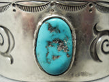 Heavy Thick Vintage Native American Navajo Turquoise Geometirc Sterling Silver Bracelet-Nativo Arts