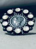 Special Native American Navajo Mother Of Pearl Mercury Dime Sterling Silver Ring-Nativo Arts