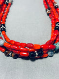 Drop Dead Gorgeous Native American Navajo Coral Sterling Silver Tubule Necklace-Nativo Arts