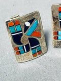 One Of The Best Ever Vintage Native American Zuni Turquoise Inlay Sterling Silver Cufflinks-Nativo Arts