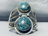 Twin Pools Vintage Native American Navajo Turquoise Sterling Silver Bracelet Cuff-Nativo Arts
