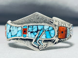 One Of The Most Intricate Native American Navajo Turquoise Inlay Sterling Silver Bracelet-Nativo Arts