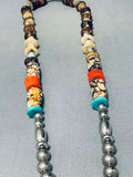 Rare Longer 32 Inch Vintage Navajo Turquoise Sterling Silver Necklace-Nativo Arts