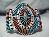 One Of The Best Native American Zuni Turquoise Coral Sterling Silver Bracelet-Nativo Arts