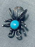 Marvelous Vintage Native American Navajo Turquoise Sterling Silver Beetle Pin-Nativo Arts