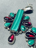 Dazzling Vintage Native American Navajo Garnet Malachite Sterling Silver Earrings-Nativo Arts
