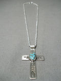 Important Native American Navajo Royston Turquoise Sterling Silver Cross Necklace-Nativo Arts
