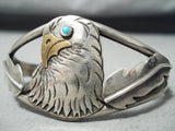 Incredible Detail Vintage Native American Navajo Eagle Turquoise Sterling Silver Bracelet-Nativo Arts