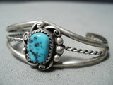 Rare Vintage Native American Navajo Sleeping Beauty Turquoise Sterling Silver Baby Bracelet Old-Nativo Arts