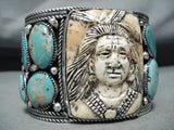 Native American One Of The Best Ever Hand Carved Turquoise Sterling Silver Bracelet-Nativo Arts