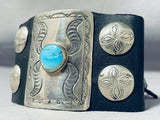 Custom Vintage Native American Navajo Old Kingman Turquoise Sterling Silver Bowguard-Nativo Arts