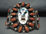 Museum Vintage Signed Vintage Native American Navajo Coral Turquoise Sterling Silver Bracelet-Nativo Arts