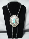 One Of Biggest Vintage Native American Navajo Thomas Singer Turquoise Sterling Silver Bolo Tie-Nativo Arts