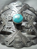Early 1900's Vintage Native American Navajo Crossed Arrows Turquoise Sterling Silver Bracelet-Nativo Arts