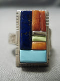 Inlay Master Vintage Navajo Turquoise Lapis Sterling Silver Native American Ring-Nativo Arts