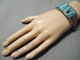 Opulent Vintage Navajo Turquoise Row Sterling Silver Native American Bracelet-Nativo Arts