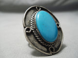 Huge Vintage Navajo Deep Blue Turquoise Sterling Silver Native American Ring-Nativo Arts
