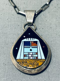 Extreme Detail Native American Navajo Turquoise Kachina Sterling Silver Necklace-Nativo Arts