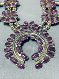 Very Rare Vintage Native American Navajo Purple Shell Sterling Silver Squash Blossom Necklace-Nativo Arts