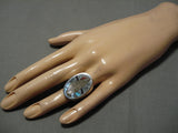 Important Zuni Native American Heavy Turquoise Sterling Silver Inlaid Ring-Nativo Arts