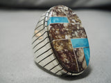 Magnificent Native American Navajo Turquoise Inlay Wildhorse Sterling Silver Native Ring-Nativo Arts