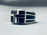 Tom Jackson Vintage Native American Navajo Black Onyx Mother Of Pearl Sterling Silver Ring-Nativo Arts