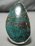 Striking Vintage Native American Navajo H Joe Deep Green Turquoise Sterling Silver Ring-Nativo Arts