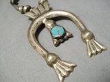 Superior Vintage Native American Navajo Torpedo Sterling Silver Turquoise Necklace Old-Nativo Arts